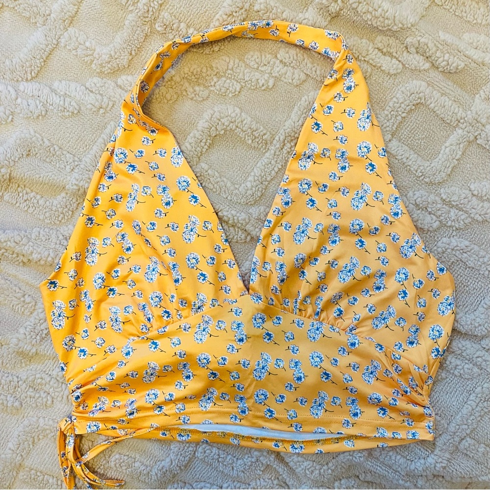 Yellow and blue floral halter neck top